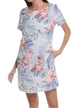 Tommy Bahama Shift Dress Womens Size XS Tropical Print Linen Pockets Lined